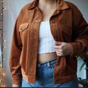 Corduroy Button-Up Jacket in Brown